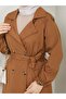Women's Brown Rubber Sleeve Trench Coat - 5