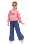 Girls' Set Top and Bottom Set Transitional Soft Denim Waist Elasticated Trousers Suitable for Everyday Wear