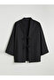 Lcw Modest Black Shawl Collar Striped Oversized Women's Kimono - 5