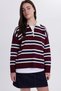 Women's regular fit classic cut striped polo neck burgundy sweater - 2