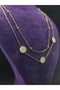 Modern Design Stylish Style Yellow Color Double Chain Steel Necklace with Stones - 2