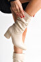 Beige Leather Heeled Women's Boots Non-Slip Sole Thick Heel Laura - 2