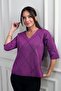 Women's V-Neck Argyle Patterned Half Sleeve Glitter Blouse - 2