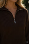 Women's Baggy Style Corded Fabric Collar Zippered Leg Slit Side Zippered Knitwear Set Coffee Tone - 5