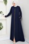 فستان كبير الحجم مطرز بالزهور باللون الأزرق الداكن HM2844 - 2
