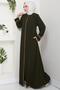 فستان كبير الحجم مطرز بالزهور باللون الكاكي HM2844 - 4