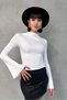 Mock Neck Ruched Detail Spanish Sleeve Slim Fit Knitwear Look Blouse - 4