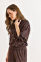 Women's Brown Modal Buttoned Hooded Thread Detail Flowy Sweatshirt Swt-19000778 - 5