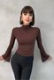 Mock Neck Ruched Detail Spanish Sleeve Slim Fit Knitwear Look Blouse - 7