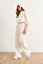 Women's White Waist Lace-Up Pocketed Wide Leg Fleece-Lined Thick Sweatpants Eşf-00000085 - 3