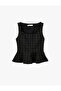 Square Neck Sleeveless Plaid Peplum Blouse - 3