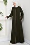 فستان كبير الحجم مطرز بالزهور باللون الكاكي HM2844 - 3