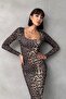 Square Neck Leopard Print Long Sleeve Bodycon Midi Pencil Dress