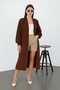 Women's Brown Pocket Long Knitwear Cardigan - 3