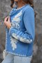Blue and White Patterned Embroidered Vintage Jeans Denim Jacket - 4