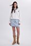 Women's Oversized Wide Cut Cotton Scarf Detailed Crew Neck White Sweatshirt - 4