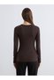 Brown Crew Neck Ribbed Women's T-Shirt - 4
