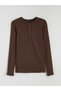 Brown Crew Neck Ribbed Women's T-Shirt - 5