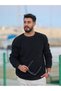Comfortable Fit Crew Neck Elastic Sleeve Thessaloniki Fabric Black Sweatshirt - 7
