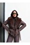 Collar Faux Fur Tie-Up Coat - 2
