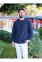 Navy Blue Thessaloniki Fabric Crew Neck Sweatshirt Comfortable Fit Sleeve Hem Elastic - 3
