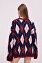 Women's Crew Neck Diamond Pattern Side Slit Fleece-Lined Knitwear Sweater - 4