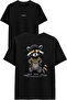 Raccoon with Gold Chain Design Printed Black Oversized t Shirt