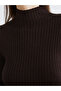 Brown Half Turtleneck Women's Knitwear Sweater - 3
