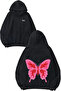 Pink Butterfly Design Back Printed Black Hooded Sweatshirt