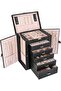 Large Jewelry Organizer Box, 6-Layer Storage Case - Black