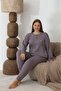 طقم بيجامة نسائي شتوي مقاس كبير مطرز بأزرار وأكمام طويلة - 4
