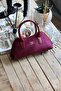Women's Burgundy Suede Shoulder Bag with Handle and Strap