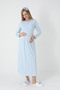 Two-piece set of maternity/pregnancy nightgown with robe, long sleeves, and button collar. - 4