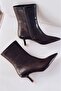 Orvex Women's Matte Leather Thin Heeled Boots Brown