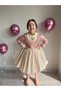 Girl's Special Design Lace-Up Front Vest-Looking Powder Pink Evening Dress - 6