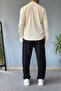 Apaç Collar Long Sleeve Wrinkled Textured Oversize Beige Shirt - 6