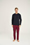 100% Cotton New Season Men's Modern Design Midi Collar Pajama Set - 6
