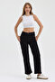 Women's Hakan Jeans Flexible Stretch Fabric Wide Leg Black High Waist Denim Trousers - 3