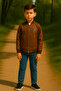 Barkod Ki̇ds935-11-25 Boy's D Leather-Look Jacket – White T-Shirt and Jeans Combination - 3