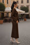 Baklava Patterned Mesh Knitwear Dress R4454 Brown - 3