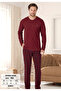 Men'S, 100% Cotton, Burgundy, Crew Neck, Long Sleeve Pajama Set