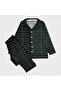 Boys' Cotton Suede Fabric Green Plaid Pattern Shirt Collar Buttoned Long Sleeve Pajama Set