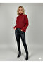 Women's Red Thick Knitted Turtleneck Sweater - 2