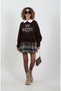 Coffee brown Paneled pleated plaid mini skirt - 3