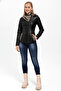 Black Antonia Knitwear Hooded Women's Genuine Leather Coat - 4