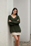 Women's Khaki V-Neck Comfortable Fit Knit Sweater - 2
