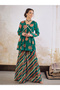 Green Floral V-Neck Peplum Top with Sharara Pants Set - 6