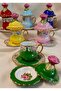 Saray Porselen El Boyama Coffee Cup Set and Turkish Delight Container Set with Lid - 8