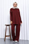 Burgundy Piped Tunic Modal Suit with Trousers