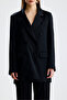 Lined Shoulder Pad Piece Satin Women's Suit – Stylish Oversized Jacket and Wide Leg Pants |   Tk36437 Black - 7